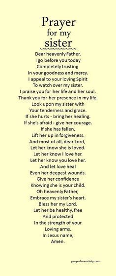 a poem with the words prayer for my sister