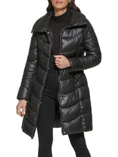 Kenneth Cole Longline Puffer Jacket on SALE | Saks OFF 5TH Puffer Jacket Style, Longline Jacket, Casual Jackets, Black Puffer, Funnel Neck, Jacket Sale, Casual Jacket, Kenneth Cole, Long A Line