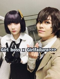 two people are dressed up and posing for the camera with text reading girl boss x girl failure > >