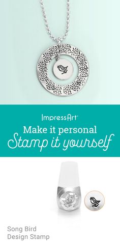 a necklace with the words make it personal stamp it yourself on it and an image of a