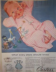 an old advertisement with a baby laying on it's back