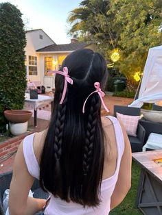 Hair Inspiration Long, Hair Up Styles, Pink Bows, Hairdo For Long Hair