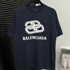 Brand New And Unused If You Like It, Send Me An Offer. Accept Reasonable Offers Perfect Delivery Status Designer Blue Cotton T-shirt, Blue Designer Cotton T-shirt, Designer Blue Crew Neck T-shirt, Designer Blue Crew Neck Top, Designer Blue Tops With Logo Print, Balenciaga Blue, Balenciaga Shirt, Loose Shorts, Send Me