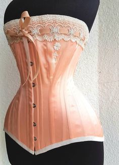 Peach Pink Satin Coutil Steel Boned Edwardian Overbust Tight Feminine Fitted Pink Corset, Elegant Fitted Pink Corset, Pink Fitted Underbust Corset, Fitted Pink Underbust Corset, Fitted Underbust Pink Corset, Pink Fitted Wedding Corset, Fitted Pink Wedding Corset, Wedding Pink Corset, Pink Underbust Corset With Boning