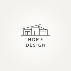 the home design logo is shown in black and white, with an outline of a house