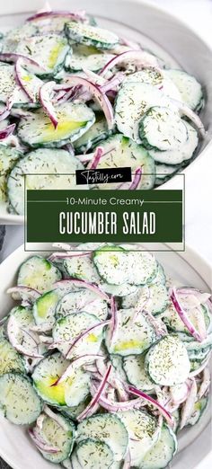 cucumber salad in a bowl with the title above it