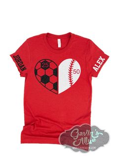 Glitter Soccer and Baseball Shirts | Two Player Shirts | Soccer & Baseball Shirt PLEASE READ BEFORE ORDERING WE CANNOT RUSH ORDERS OR CREATE NEW DESIGNS DURING PEAK SEASON AUG - MAY. IF YOU NEED TO CANCEL PLEASE DO SO WITHIN 24HRS Please read full description before ordering we cannot be responsible for mistakes made by not reading the full description. ORDERING INSTRUCTIONS: 1. Select your Garment Size/Color Each size must be selected separately. Please do NOT leave a list of sizes in the n Soccer And Baseball Mom Shirt, Soccer T Shirts Ideas Design, Short Sleeve Tops With Glitter Print For Game Day, Glitter Print Tops For Sports Events And Season, Sporty Crew Neck T-shirt With Glitter Print, Casual T-shirt With Glitter Print For Sports Events, Glitter Print Crew Neck Top For Sports Events, Crew Neck Top With Glitter Print For Sports Events, Cheerleading Mom Shirts