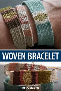 two different bracelets are shown with the words woven bracelet