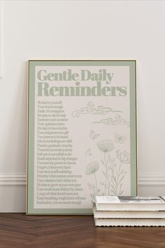 Sage Green Gentle Reminder Poster, Daily Affirmations, Danish Pastel Decor, Apartment Aesthetics