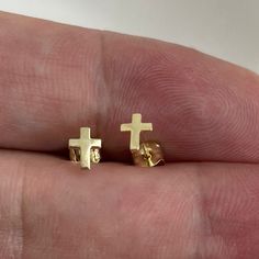 Genuine 9CT Yellow Gold Cross Stud Earrings 0.33 Grams - Gift Boxed Material: 9ct Gold Weight: 0.33 Grams Hight 6mm width 4MM All of our jewellery is professionally inspected; all items sold are Genuine. Please do not hesitate to contact me if you require any further information or have any problems. Any issues, I will ensure that they are resolved with 100% customer satisfaction. Note: Customized Jewellery is available. If you need any jewellery design in any size, contact us right now to get y Gold Studs Earrings, Cross Stud Earrings, Earrings Cross, Cross Earrings Studs, Studs Earrings, Gold Cross, Jewellery Design, Gold Earrings Studs, Gold Studs