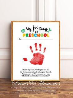 a poster with the words, my first days of preschool written in red on it