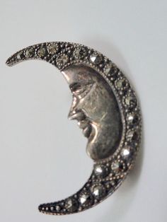 / Crescent Moon Face, Moon Brooch, Pin Man, Man In The Moon, In The Moon, Moon Face