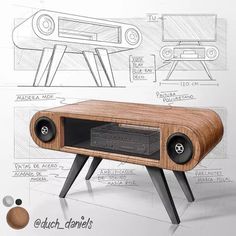 a drawing of a stereo with speakers on it