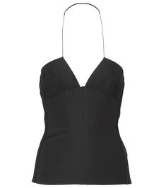 Nensi Dojaka - Crêpe halterneck top | Mytheresa V-neck Halter Top With Built-in Bra For Party, Party V-neck Halter Top With Built-in Bra, Elegant Sleeveless Halter Top With Built-in Bra, Elegant Evening Halter Top With Built-in Bra, Chic Halter Neck Camisole With Built-in Bra, Chic Halter Neck Top With Built-in Bra, Sleeveless Halter Top With Built-in Bra For Date Night, Chic Triangle Top Tank With Built-in Bra, Chic Tops With Built-in Bra And Fitted Bodice