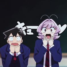 two anime characters with their mouths open