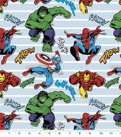 the avengers and spider - man pattern is shown on a blue background with white stripes