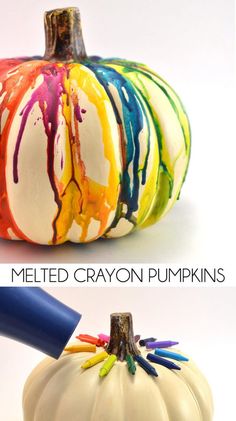 melted crayon pumpkins are being used to make them look like they have been painted