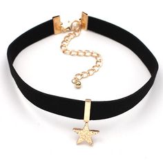 Gold Star Pendant Choker Necklace. This Is A Brand-New Item And Has Never Been Used. Black Star Charm Choker Necklace, Trendy Black Necklace With Star Charm, Trendy Black Star-shaped Jewelry, Black Adjustable Necklace With Star Charm, Adjustable Black Necklace With Star Charm, Black Star Charm Jewelry, Black Star Charm Choker Jewelry, Black Star Charm Necklace, Gold Star Pendant