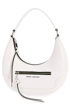 Glossy leather and sparkling exposed zippers craft a shoulder bag in a chic crescent shape for on-trend style in your day-to-day looks. 11"W x 2 2/3"D x 5 1/5"H Top zip closure Single top handle Front zip pocket Lined Leather Imported Spring Leather Hobo Bag With Zipper, Leather Hobo Bag With Zipper For Spring, Spring Leather Hobo Bag With Zipper Closure, Zipper Crafts, Crescent Shape, Trend Style, Marc Jacobs Bag, Exposed Zipper, Anniversary Sale