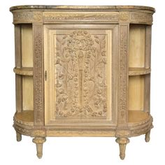 Carved Cabinet Circa 19th Century Small Antique Cabinet, Carved Cabinet, Light Wood Finish, Neoclassical Design, Side Shelves, Oak Cabinet, French Louis Xvi Style, Fall Entertaining, Display Cabinets