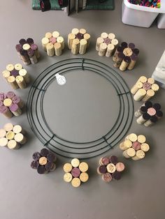 several wine corks arranged in a circle on a table