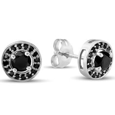 This matching pair of women's earrings features two 1/3ct round brilliant cut genuine Heat Treated Black Diamonds and 32 accent halo genuine Heat Treated Black Diamonds. All diamonds are set in solid 14k white gold. The earrings are secured with 14k white gold push backs. Black Diamond Studs, Womens Earrings, Gold N, Diamond Settings, Black Diamonds, Diamond Halo, Diamond Clarity, Diamond Studs, Halo Diamond