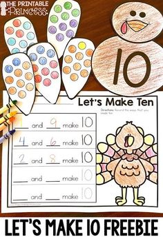 the printable turkey worksheet for kids to make ten