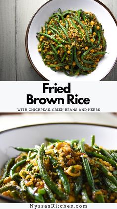 A simple and hearty lunch or a healthy side dish of fried brown rice with chickpeas, green beans and fresh herbs. Rice With Chickpeas, Brown Rice Side Dish, Blanching Green Beans, Hearty Lunch, Fried Brown Rice, Cooking Green Beans, Healthy Side Dish, Rice Side Dishes, Vegetarian Lunch