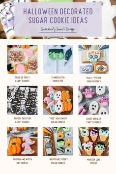 halloween decorated sugar cookie ideas with text overlay