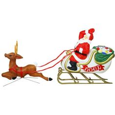 a santa clause riding on a sleigh with reindeer