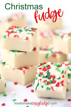 white chocolate fudge with christmas sprinkles on top