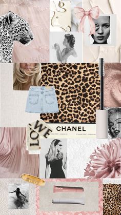 a collage of photos with the words chanel written on them and pictures of women