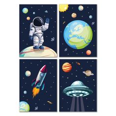 four space themed wall art pieces