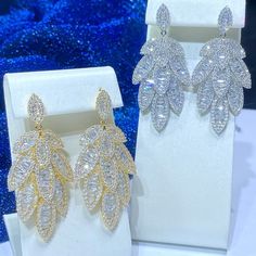 Trendy Leaf Dangle Earrings Cubic Zirconia Micro Setting Jewelry – TulleLux Bridal Crowns & Accessories Inlay Pattern, Silver Leaf Earrings, Pierced Ear, Style Formal, Wedding Bridal Jewellery, Ear Stud, Bridal Crown, Leaf Earrings, Silver Leaf