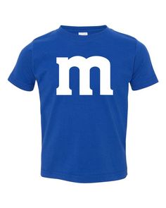 M Halloween Team Costume Funny Party  - Toddler T-Shirt Halloween Blue Tops With Letter Print, Blue Halloween Top With Letter Print, Blue Letter Print Top For Halloween, Blue Halloween Tops With Letter Print, Blue Halloween Letter Print Tops, Customizable Cotton Fan Apparel T-shirt, Blue Pre-shrunk Tops For Halloween, Blue Custom Print Fan Apparel Top, Customizable Blue Graphic Tee