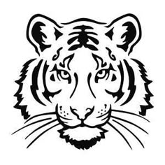 a black and white tiger face on a white background