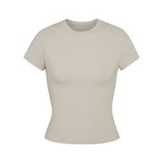 Fits Everybody T-shirt | Talc — The essential everyday fitted t-shirt: with a crew neck fit and buttery soft feel, this body-hugging tee is perfect to wear alone or layered under other pieces. Slim Fit Crop Top, Crew Neck Tshirt, Long Tee, Usa Outfit, Plus Size Fits, Dream Clothes, Basic Tees, Baby Blue, White Undershirt