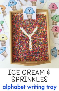 ice cream and sprinkles alphabet writing tray