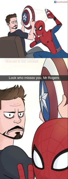 the avengers and captain america comics are in one image, with caption that reads look who misses you, mr rogers