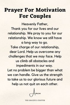 prayer for motivvation for couples on white paper with black ink and handwritten text