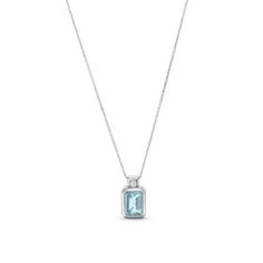 This Emerald Cut Aquamarine Pendant Necklace is a stunning shade of light blue, featuring an emerald cut aquamarine weighing approximately 1 carat. Luxury Light Blue Brilliant Cut Jewelry, Classic Light Blue Brilliant Cut Jewelry, Formal Aquamarine Jewelry With Brilliant Cut, Elegant Octagon Blue Topaz Jewelry, Elegant Blue Topaz Octagon Jewelry, Elegant Emerald Cut Blue Gemstones, Elegant Blue Emerald Cut Gemstones, Luxury Aquamarine Necklace For Formal Occasions, Luxury White Gold Blue Topaz Necklace