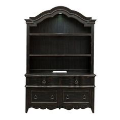 an old fashioned black bookcase with drawers