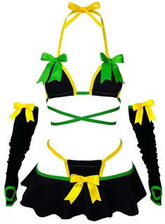 Celebrate summer, with this beautiful bikini set inspired by the Jamaican flag 🇯🇲 💚🖤💛 Wear it without the sleeves for the BEACH 🏖️ or with the sleeves a night at the festival 🎡 This set is made out of a stretchy fabric. It includes the BRA, THONG, SKIRT AND SLEEVES SIZE CHART: US SIZE Dancehall Outfits, Dancehall Party, Thong Skirt, Unique Swimwear, Cute Vacation Outfits, Jamaican Flag, Fairy Festival, Boujee Outfits, Dd Cup