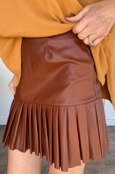 Vegan Leather Skirt, Skirt Pleated, Tier Skirt, Tiered Skirt, Bristol, Cognac, Peplum Top, Leather Skirt, Vegan Leather