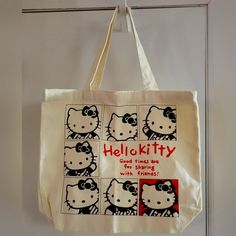 Nwot. Hello Kitty Canvas Tote Bag. Very Cute. Medium Size Tote. Off White With Black And Red Print. Hello Kitty Print Tote Bag For Daily Use, Everyday Rectangular Hello Kitty Bag, Hello Kitty Print Tote Bag For Everyday, Trendy Hello Kitty Print Tote Bag, Hello Kitty Print Shopping Bag, Rectangular, Trendy Hello Kitty Tote Bag, Everyday Hello Kitty Print Rectangular Bag, Everyday Hello Kitty Rectangular Bag, Rectangular Hello Kitty Everyday Bag