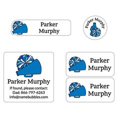 four stickers with different logos for the parker murphy logo and name