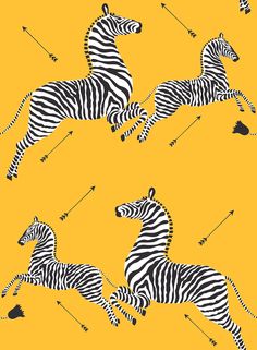 two zebras are running on the same direction as each other with arrows in their tails