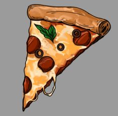 a slice of pizza with olives and pepperoni on it is shown in color