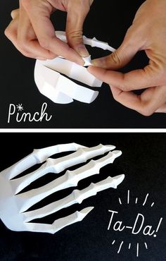 two pictures showing how to make fake hands