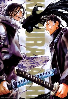 two anime characters with swords in their hands